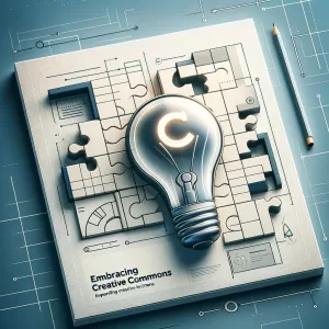 Creative Commons themed puzzle with illuminated bulb.