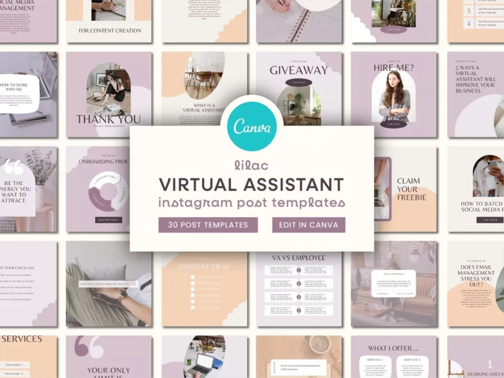 Lilac Virtual Assistant Instagram Template Posts 1