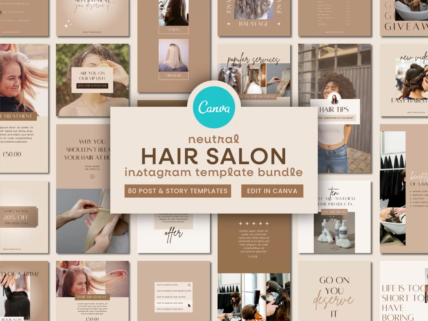 Neutral Hair Salon Instagram Template Bundle 1