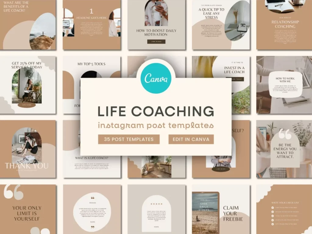 Neutral Life Coaching Instagram Templates Posts 1