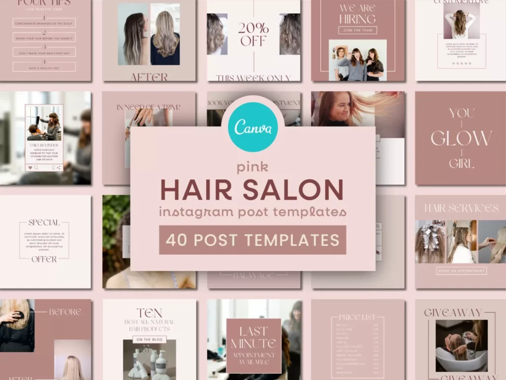 Pink Hair Salon Instagram Template Posts 1