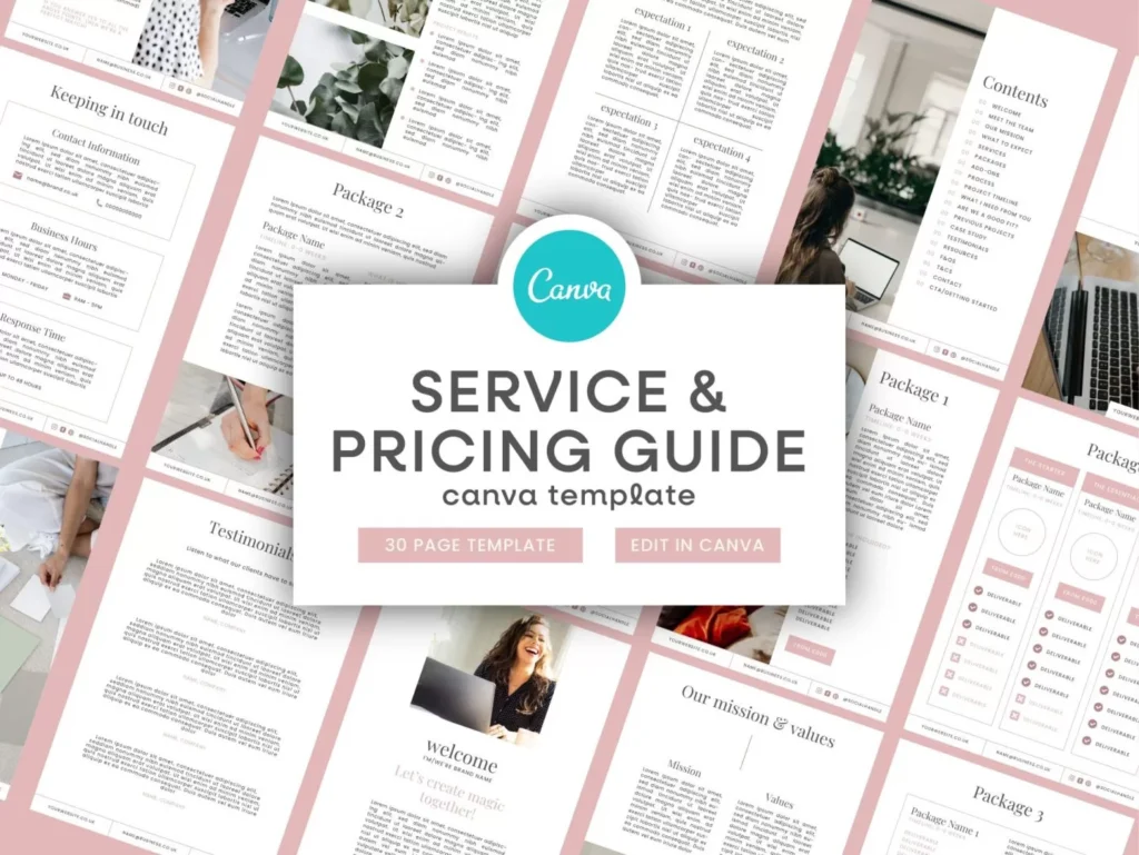 Pink Service & Pricing Guide Canva Template 1