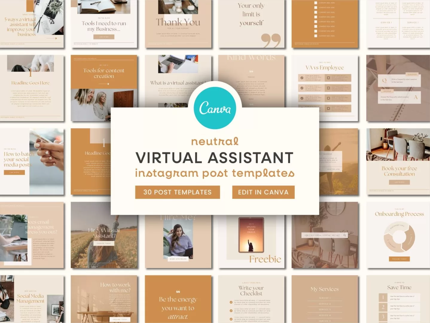 Neutral Virtual Assistant Instagram Template Posts 1